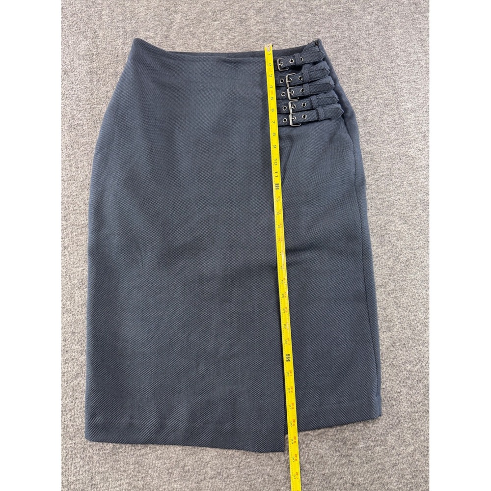 Worthington Navy Blue Buckle Wrap Pencil Skirt Textured Knee Length Womens 10 - Picture 6 of 9